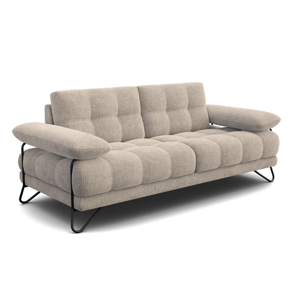 SOFA BUBBARA 2,5-Sitzer, beige - Beige/Schwarz, Holz/Textil (215/87/96cm) - Courtois Laville