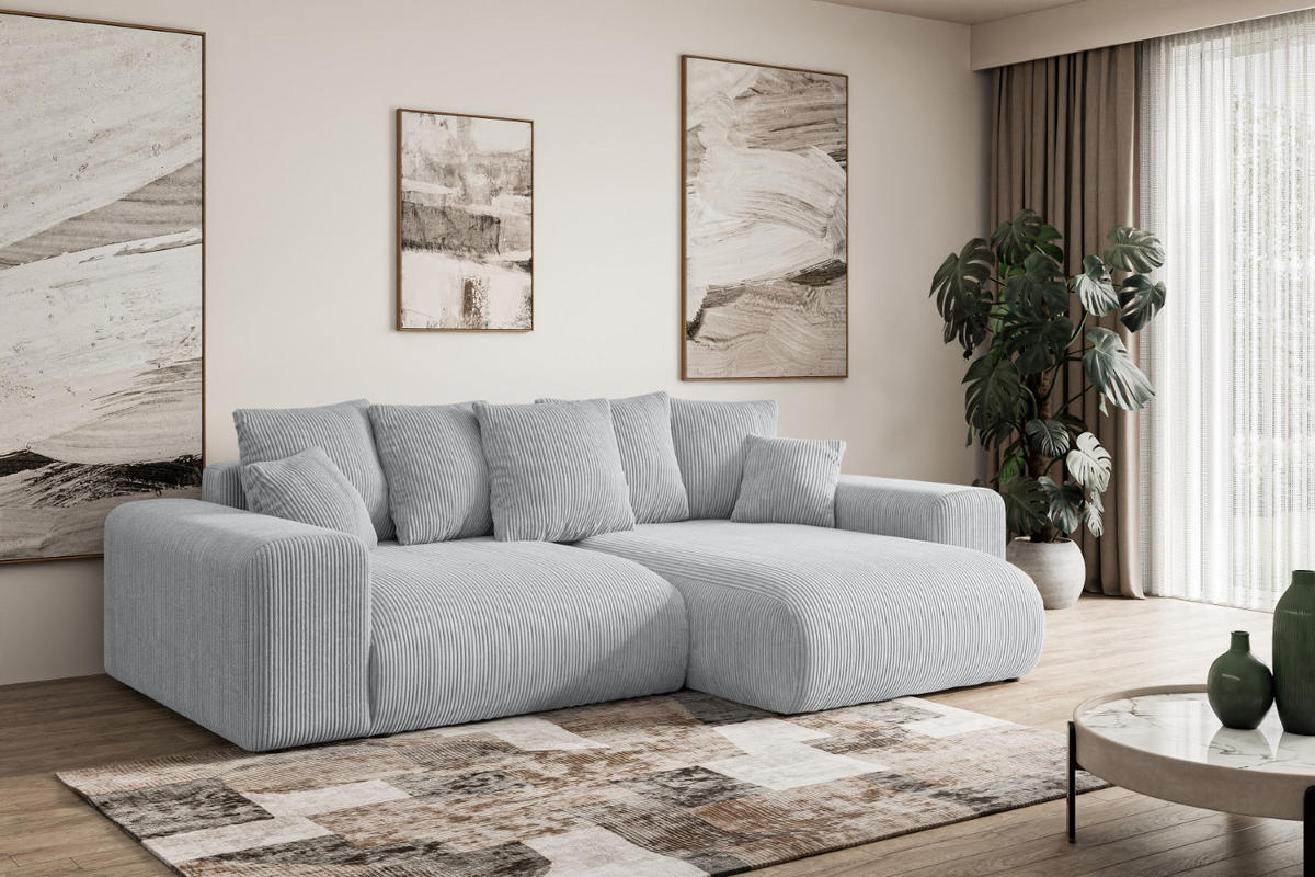 ECKSOFA Ottomane rechts ESKAR-L 266x176x84 Grau Cord - Schwarz/Grau, Holzwerkstoff/Kunststoff (176/266cm) - ALTDECOR