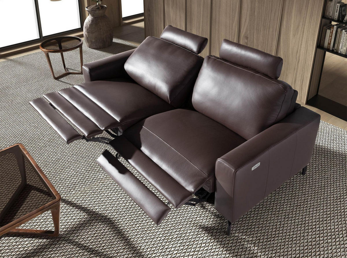 SOFA 3-Sitzer-Relax aus schokoladenbraunem Leder 206/98/89 cm - Dunkelbraun/Schwarz, Leder/Metall (206/89/98cm) - ANGEL CERDA