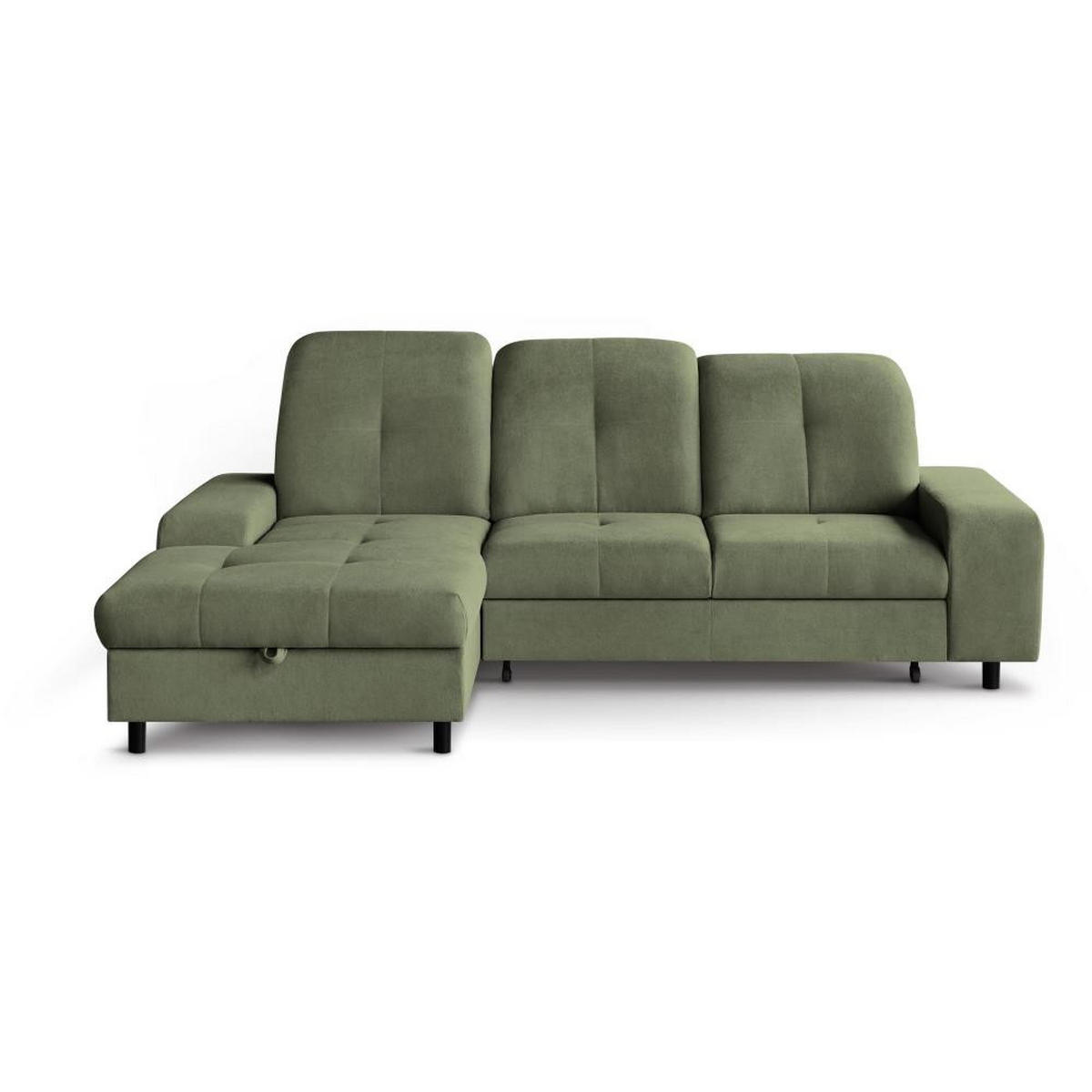 ECKSCHLAFSOFA Leon L Grün - Schwarz/Grün, Kunststoff/Textil (255/120cm) - Beautysofa