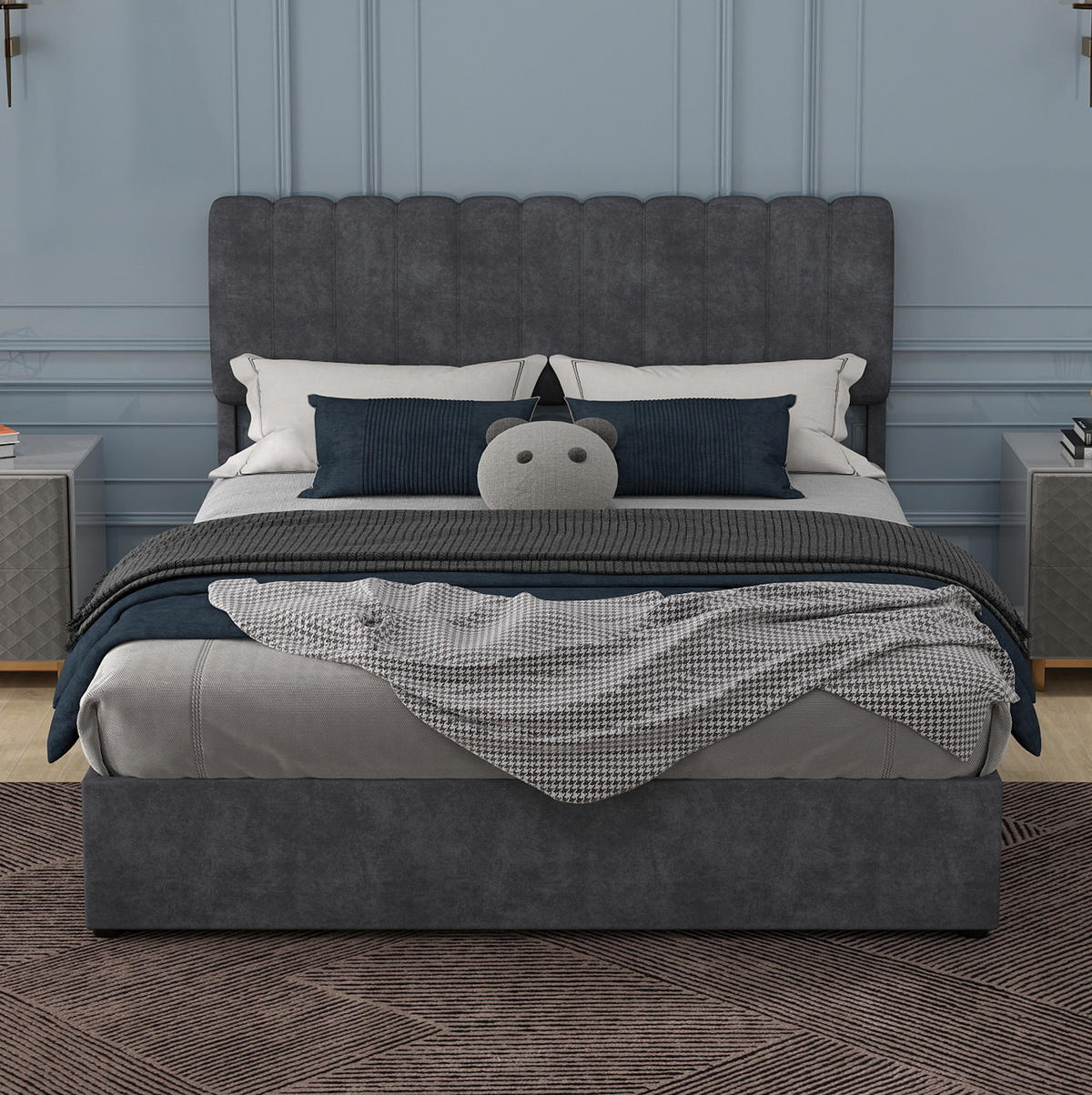 POLSTERBETT 160/200 cm grau aus Stoff und Metall mit Stauraum - Grau, Textil (160/200cm) - OKWISH