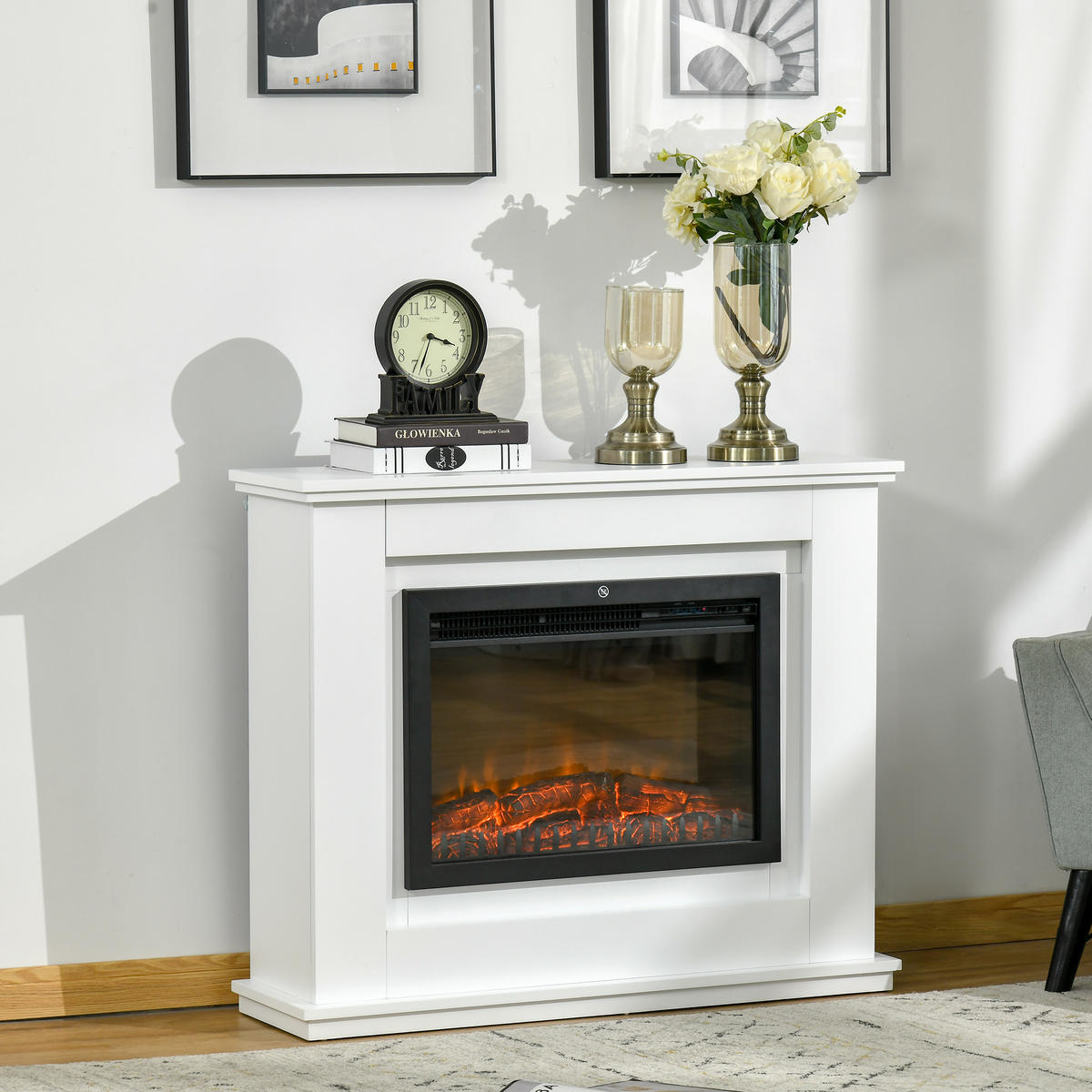 ELEKTROKAMIN DE-17015 Große Größe 2000 W LED-Flamme Weiß - Weiß, Holzwerkstoff (98/80/27.5cm) - ComfortXL