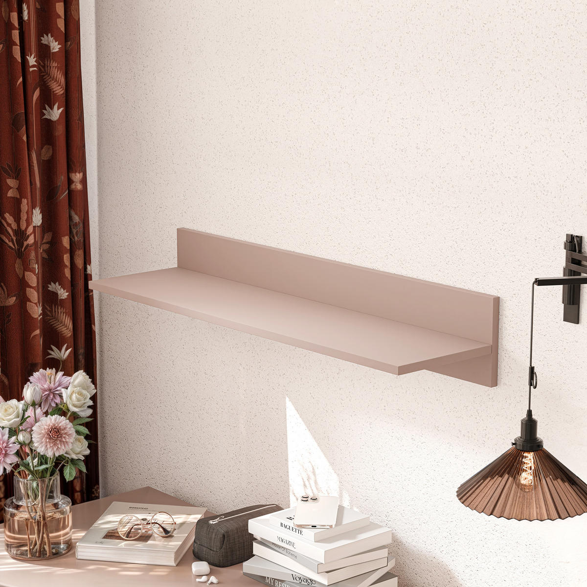 HÄNGEREGAL VALERIO 90/24/16 cm Rosa - Rosa, Holzwerkstoff (90/16/24cm) - Idohome