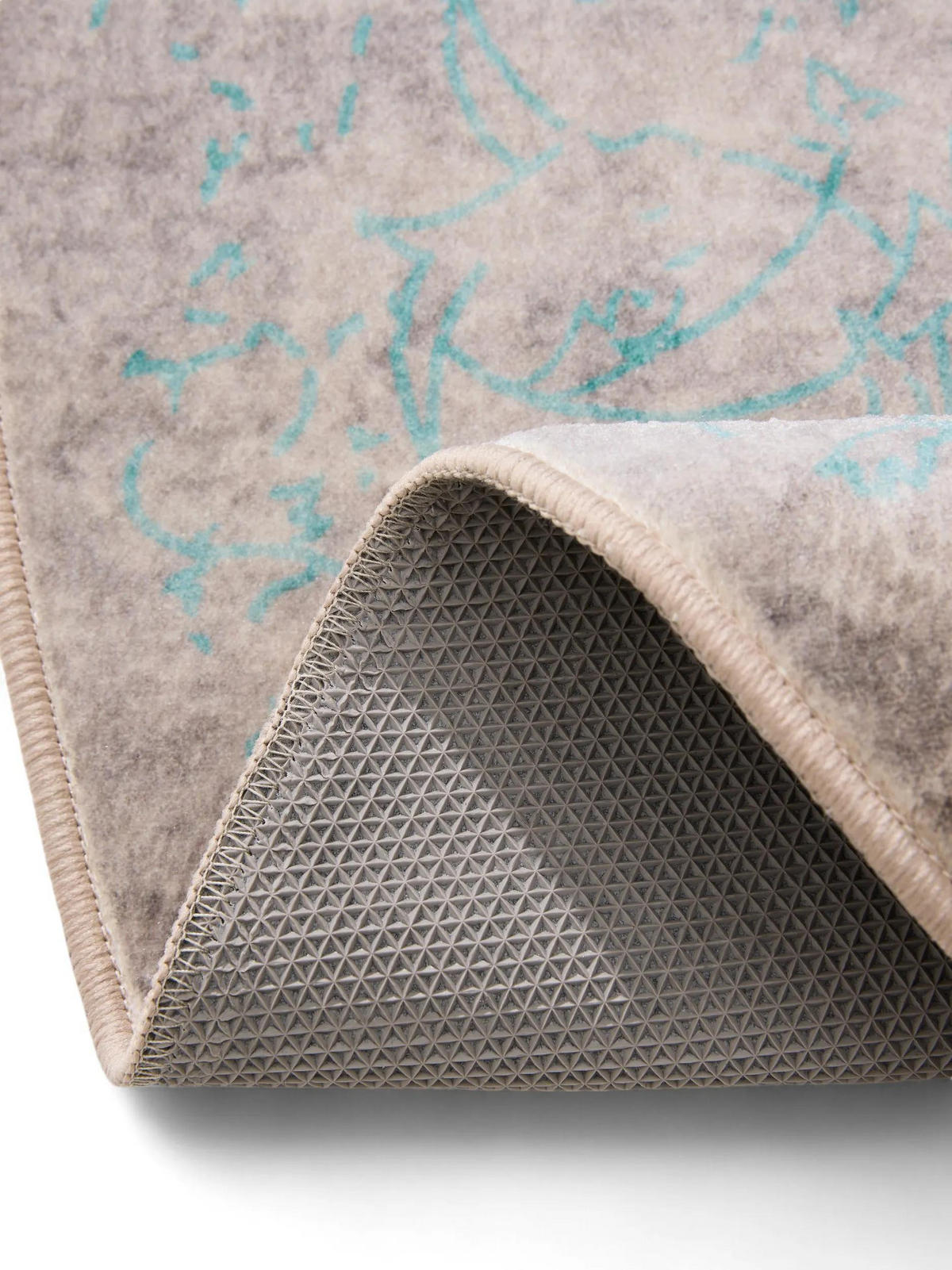 VINTAGE-TEPPICH Miray waschbar ø 160 cm rund - Türkis/Grau, Kunststoff (160/160cm) - benuta Nest