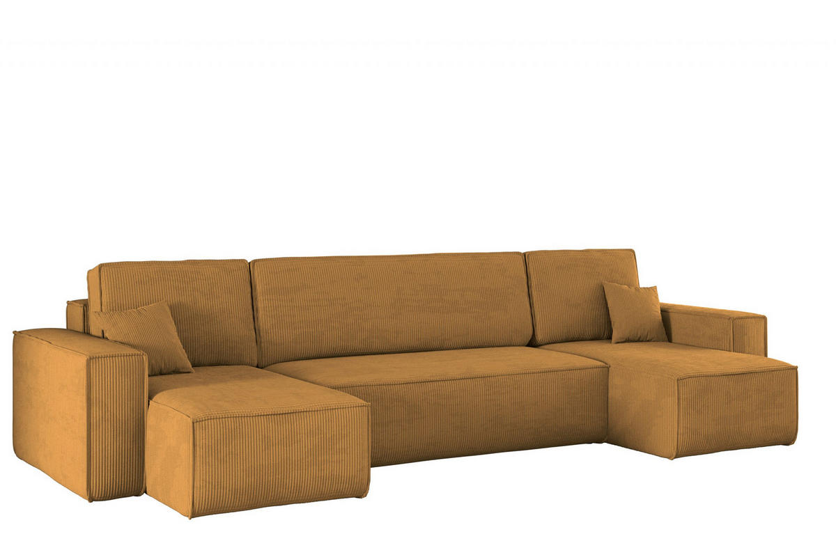 ECKSOFA Mit Schlaffunktion Und Bettkasten BEST Dicker Cord Poso Senffarbe - Gelb, Holz/Textil (312/142cm) - Kaiser Möbel