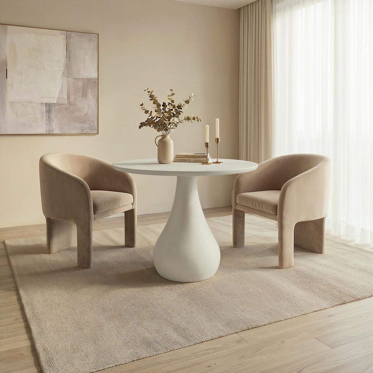 COUCHTISCH CORDOBA 60/60/50 cm Beton, Weiß rund - Weiß, Naturmaterialien (60/60/50cm) - Elementi