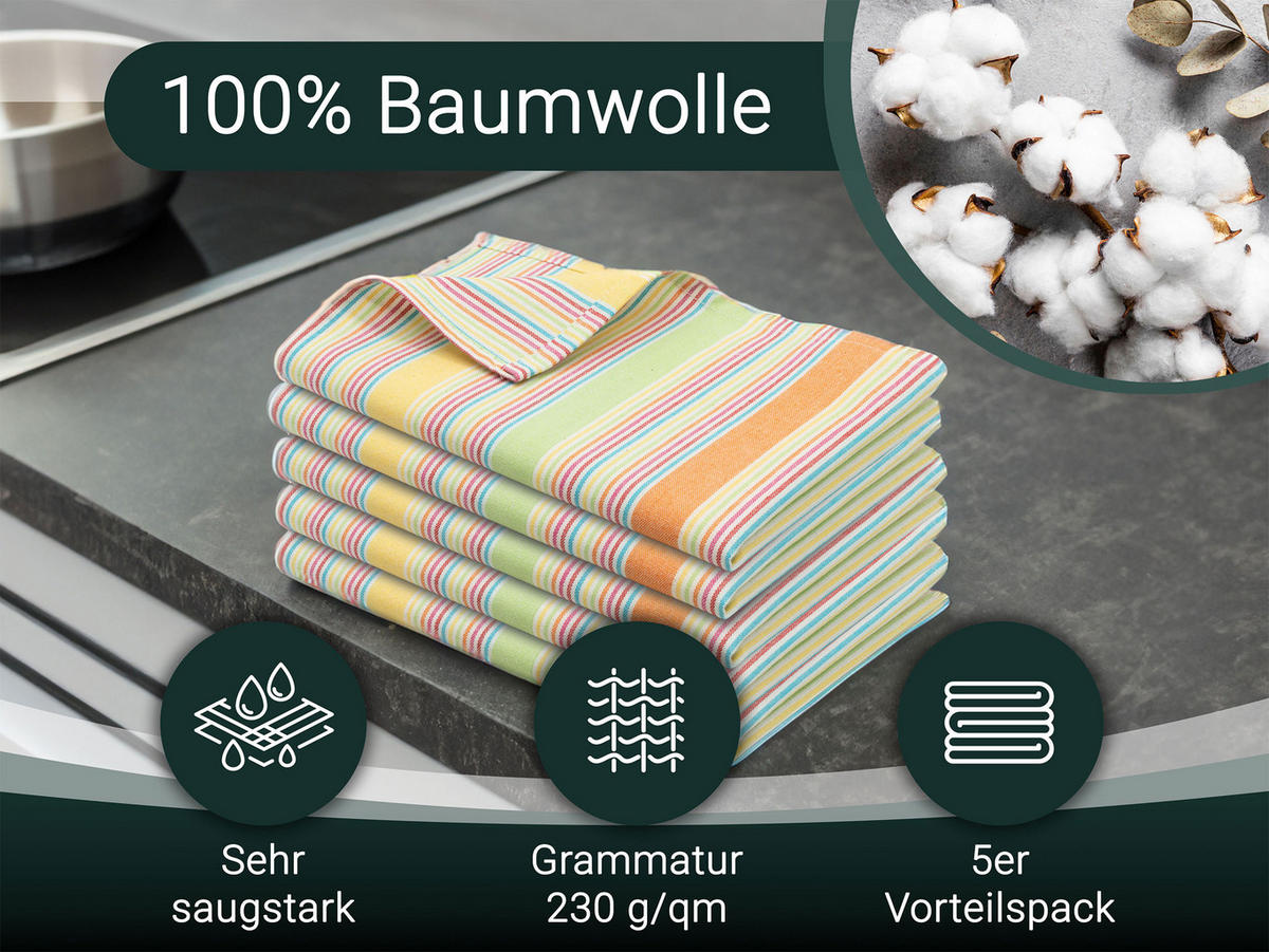 GESCHIRRTÜCHER, 5er-Set, 50x70 cm, 100% Baumwolle, bunt - Multicolor, Textil (50/70cm) - Zollner