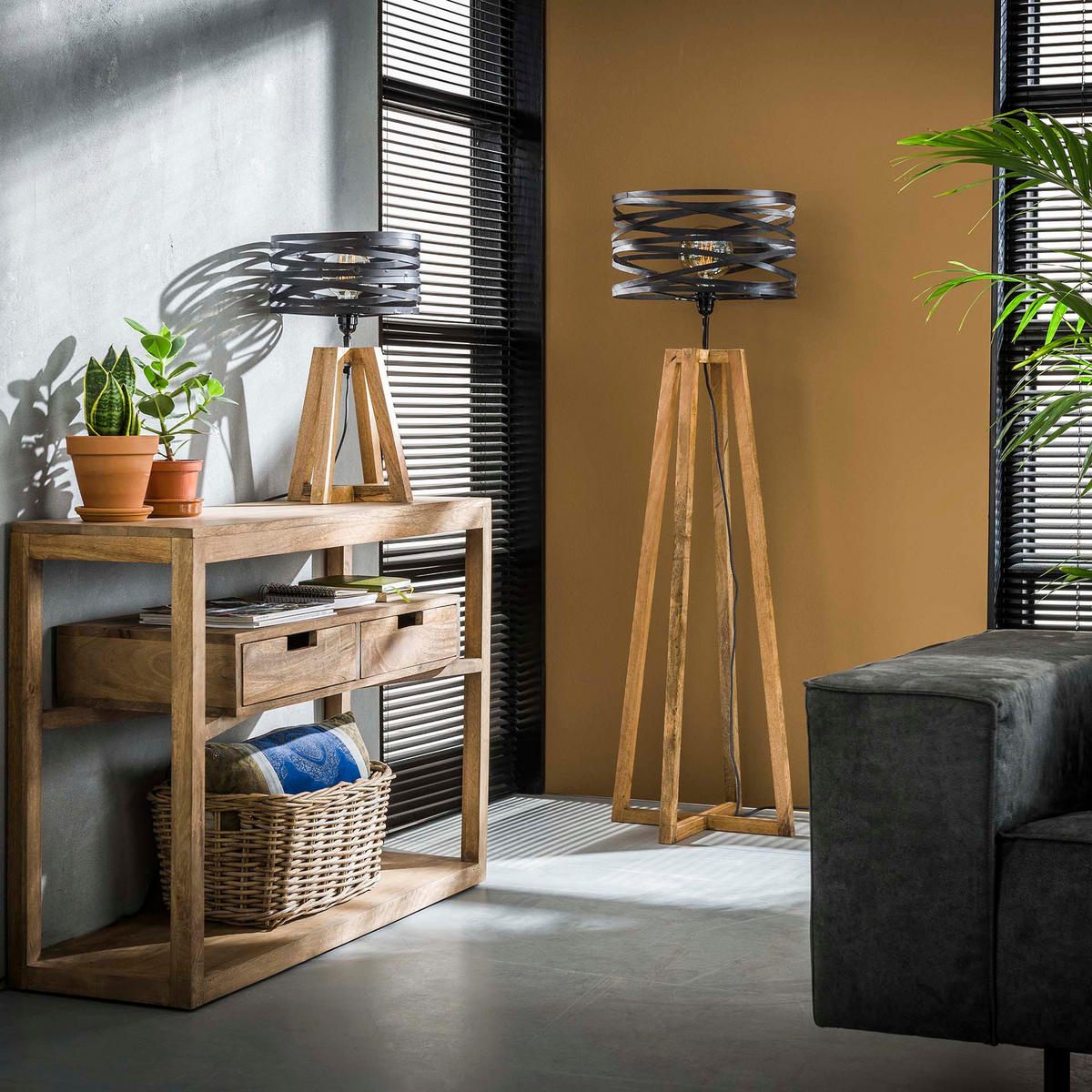TISCHLEUCHTE Twist Schwarz 29/29/ 50 cm - Schwarz, Holz (29/29/50cm) - Hoyz Collection