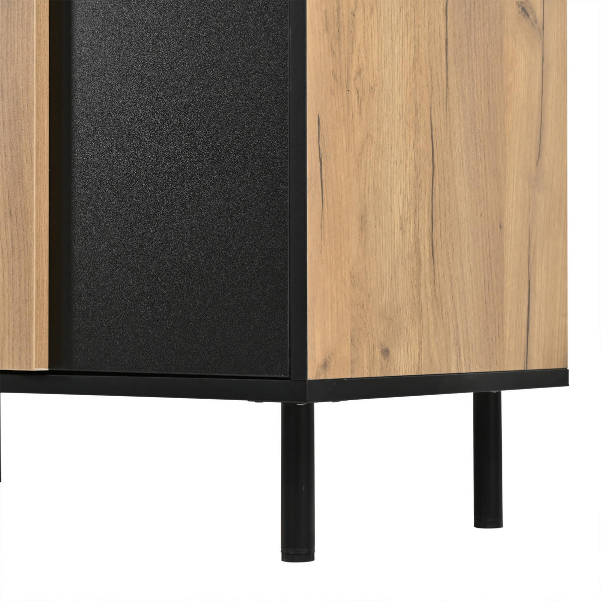 SIDEBOARD 140/35/70 cm mit 3 Türen, 3 Schubladen und Metallbeinen in Schwarz-Naturholzoptik - Schwarz/Naturfarben, Holzwerkstoff (140/70/35cm) - CHICFURN