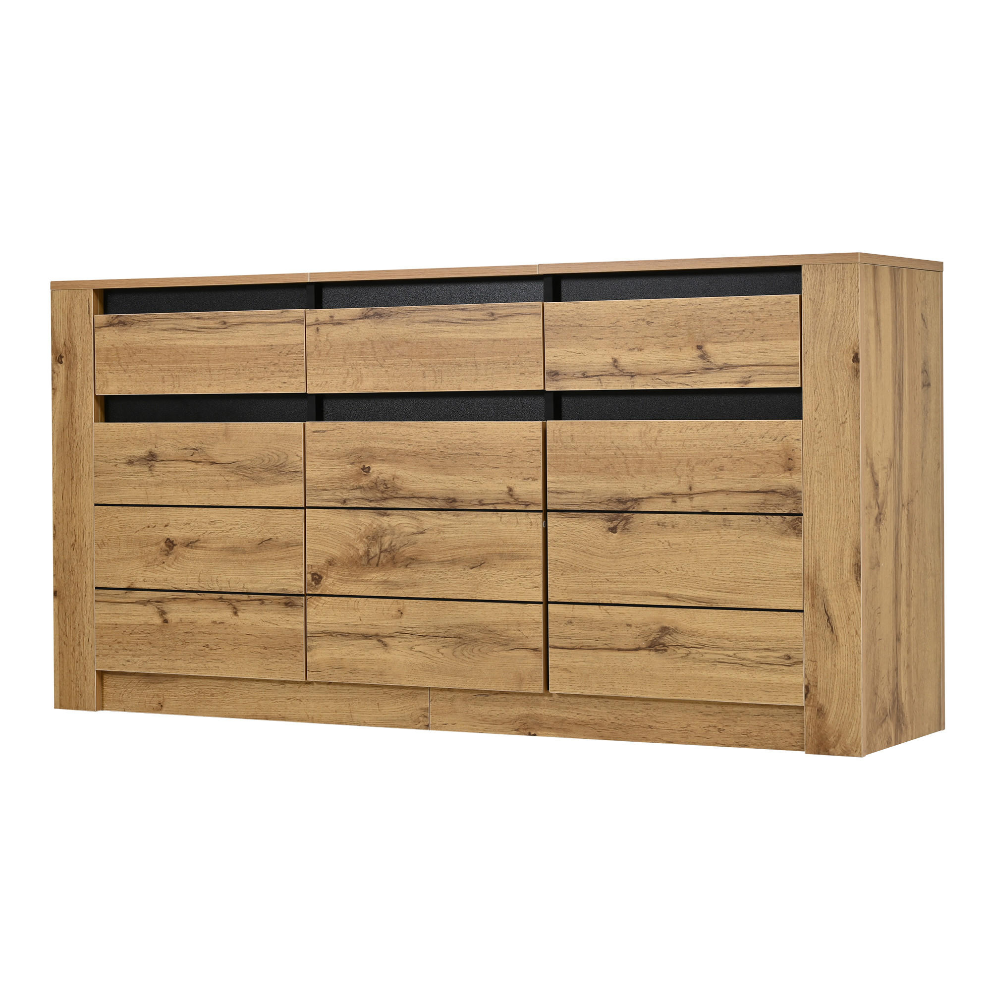 SIDEBOARD Wellenoptik 3 Schubladen 9 Fächer 135cm Naturholz - Naturfarben, Holzwerkstoff (135/70/35cm) - FLIEKS