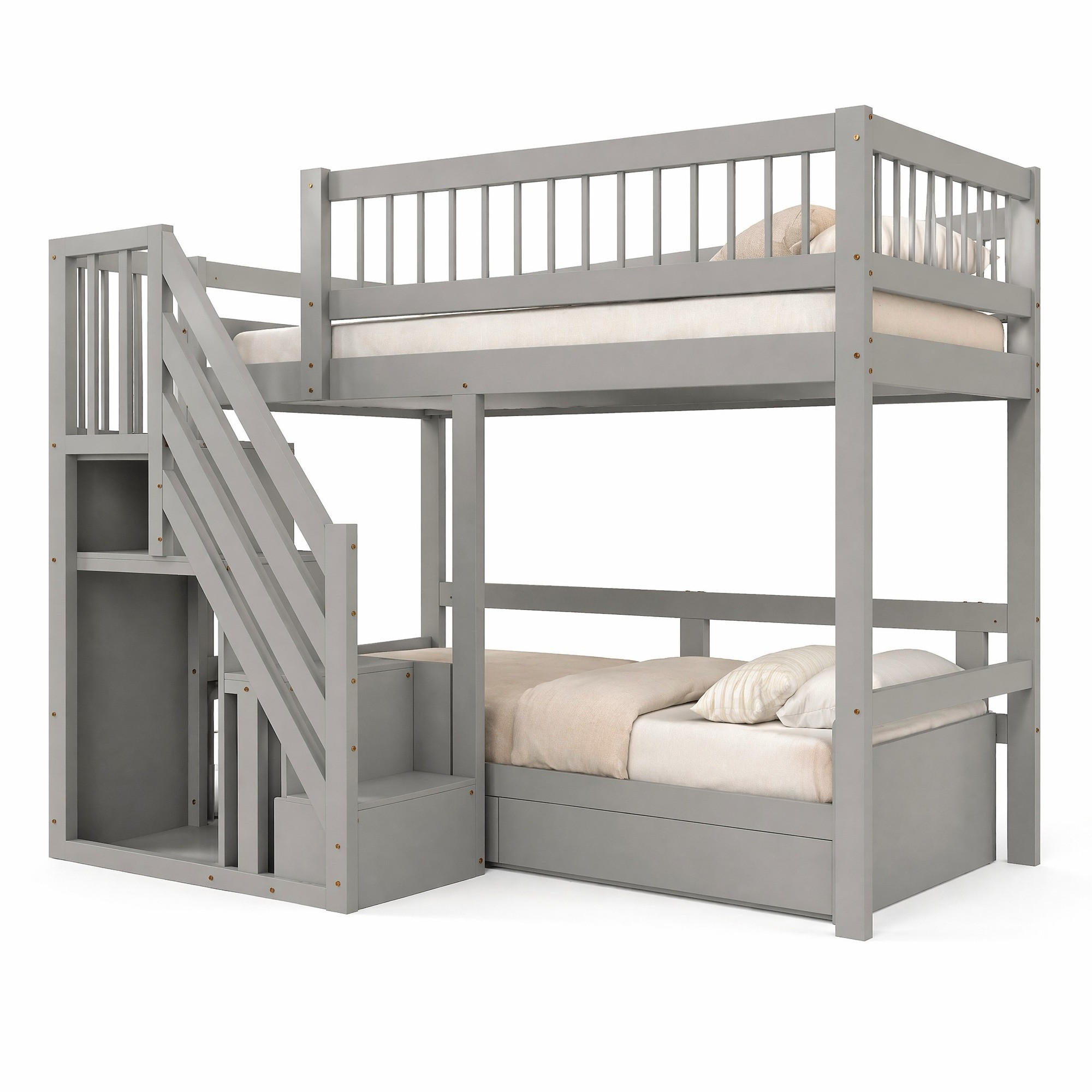 HOCHBETT 90/200 cm in Grau mit Stauraumtreppe und hoher Umrandung - Grau, Holz/Holzwerkstoff (90/200cm) - CHICFURN