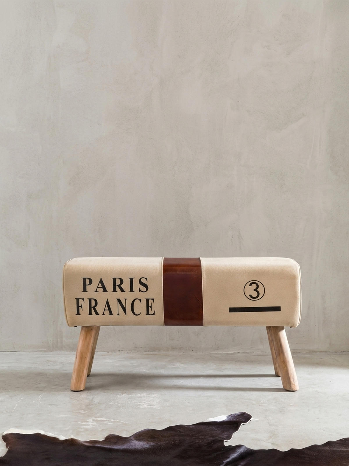 SITZBANK – Stoff/Leder, 91 cm, Braun/Beige, Holzbeine - Braun, Leder/Holz (91/51/30cm) - KADIMA DESIGN