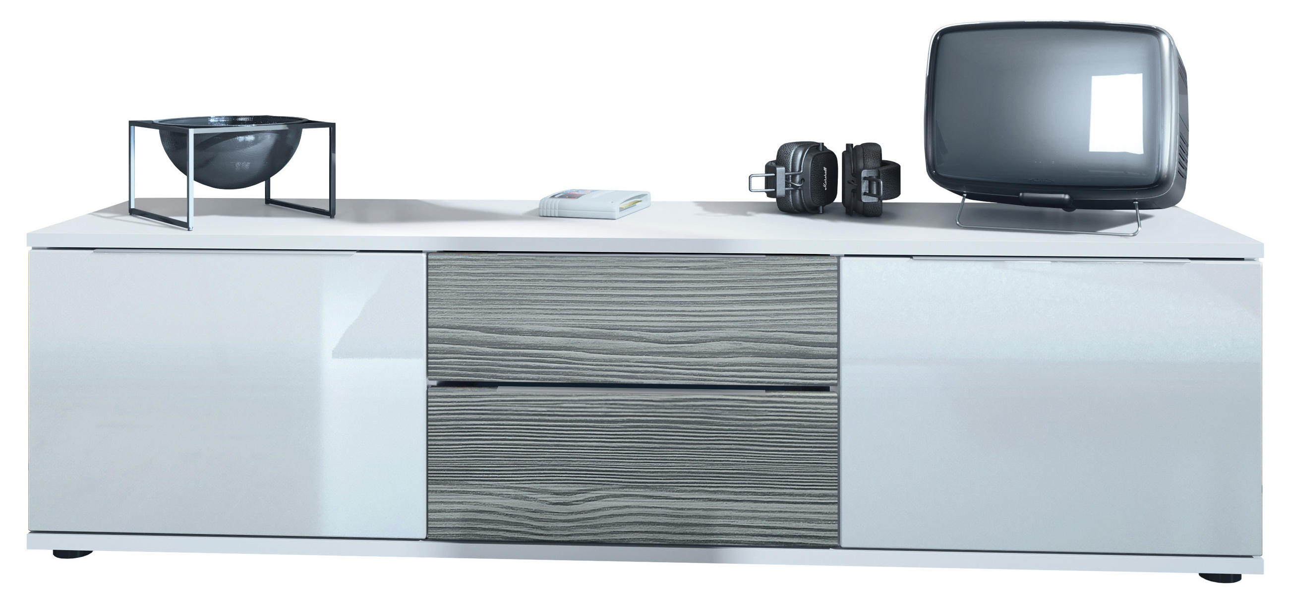 LOWBOARD Linio Avola-Anthrazit - Weiß Hochglanz/Anthrazit, Holzwerkstoff (138.5/37.5/35cm) - Vladon
