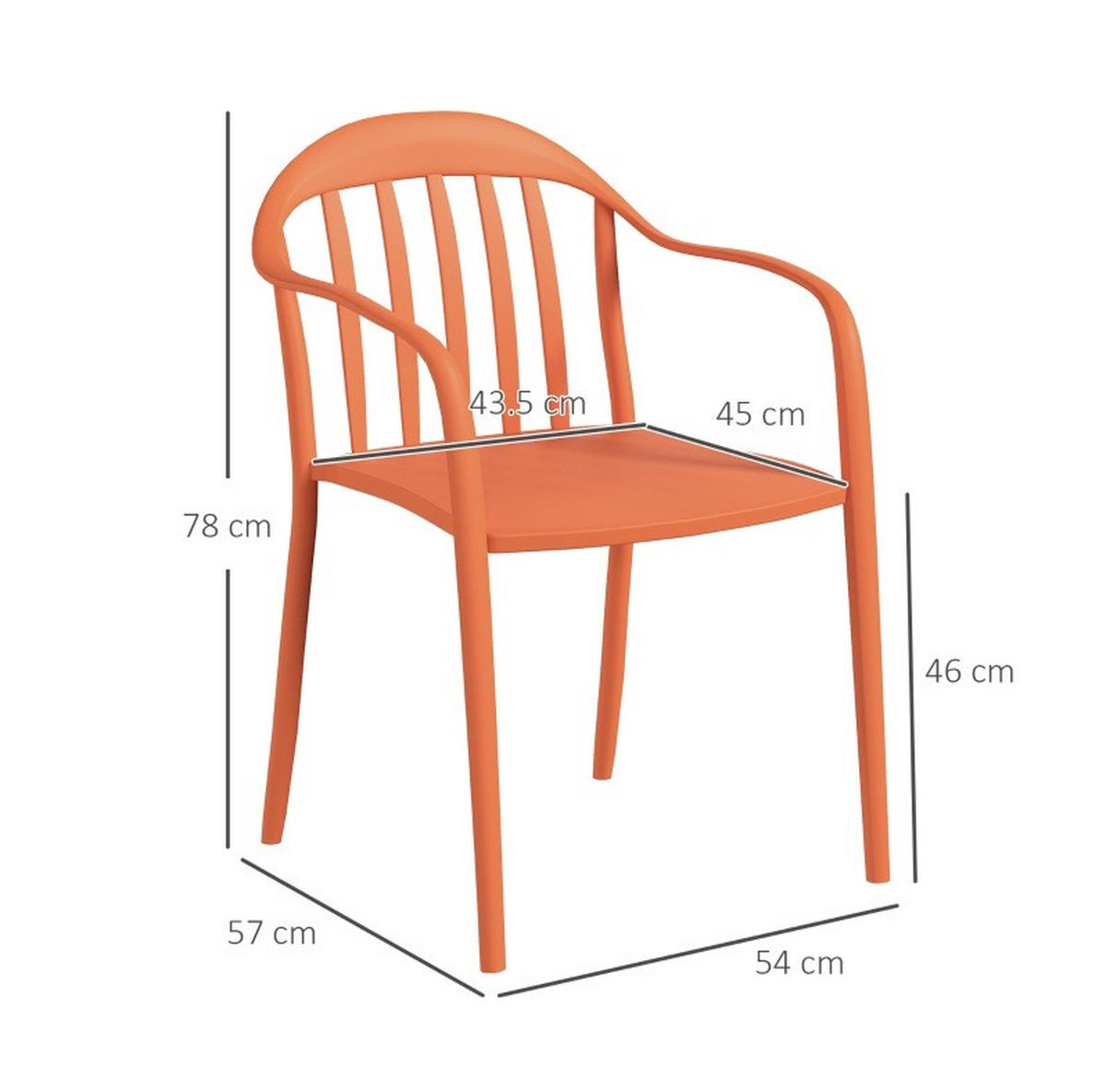 GARTENSTUHL aus Kunststoff 57x54x78 cm Rot stapelbar mit Armlehnen und Rückenlehne, 4er-Set wetterfest - Rot, Kunststoff (54/78/57cm) - Modfu