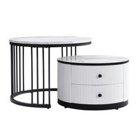 COUCHTISCH-SET 60/60/45,5 & 50/50/32 cm weiß/schwarz aus MDF mit 2 Schubladen - Weiß, Holzwerkstoff (60/60/45cm) - OKWISH