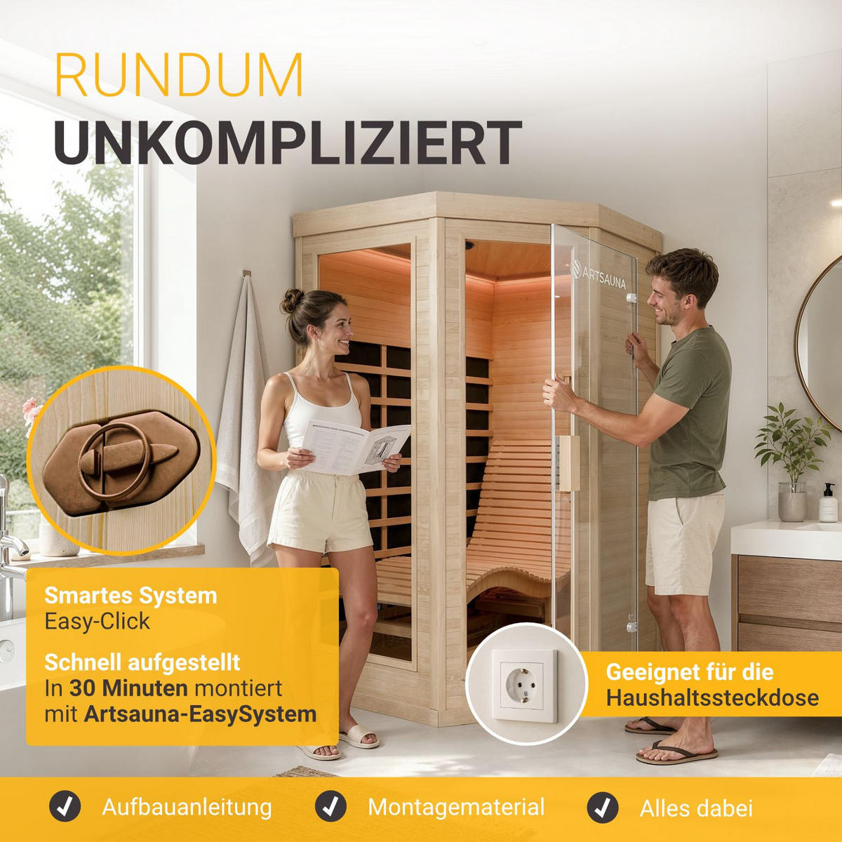 INFRAROTKABINE Kolding mit Dual-Technologie Heizsystem & Hemlockholz - Naturfarben, Holz (130/190/190cm) - Artsauna