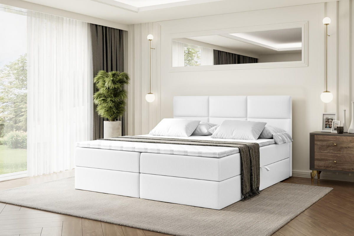 BOXBETT mit Matratze H4 und Lattenrost - OHIO - 140x200 cm - H4 - Weiß Hochglanz - Weiß Hochglanz, Holzwerkstoff (140/200cm) - ALTDECOR