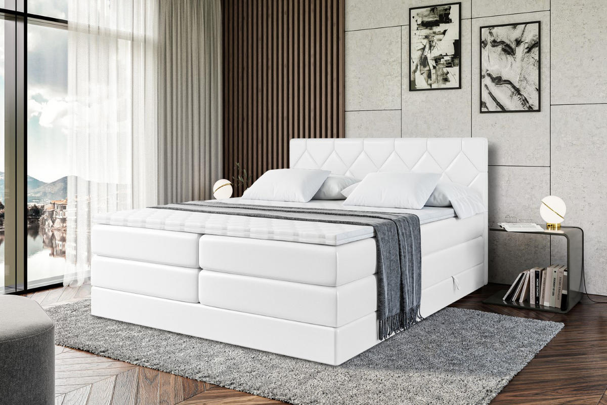 BOXSPRINGBETT CATOR KING - 200x200 - H3/H4 - Weiß Hochglanz - Weiß Hochglanz, Holzwerkstoff (200/200cm) - ALTDECOR