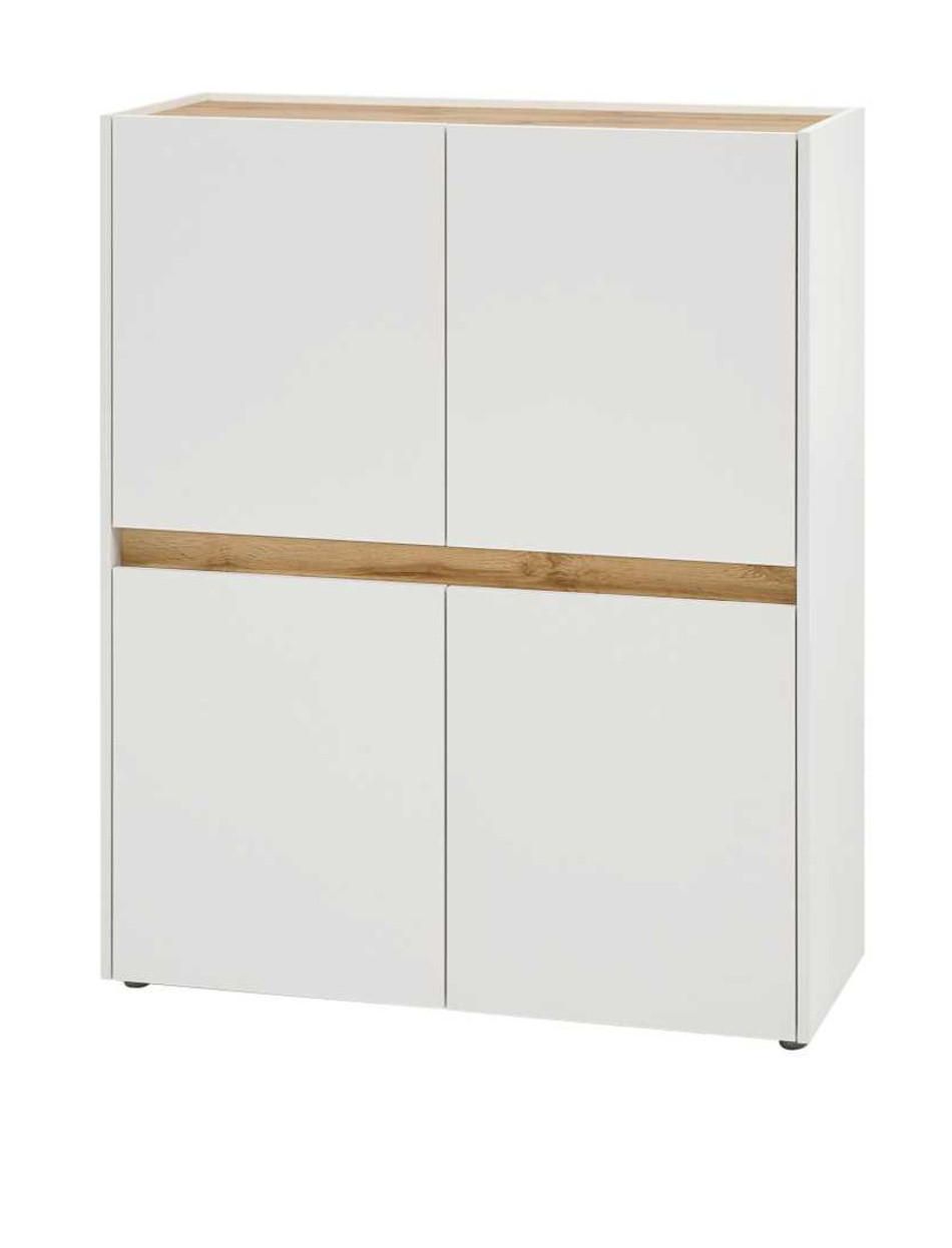 AKTENSCHRANK Weiß matt, Eiche Wotan 100 x 122 cm, Highboard 4-türig mit viel Stauraum - Eichefarben/Silberfarben, Holzwerkstoff/Kunststoff (100/122/40cm) - Furn.Design