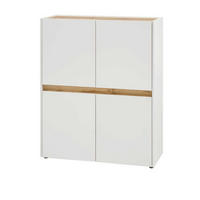 AKTENSCHRANK Weiß matt, Eiche Wotan 100 x 122 cm, Highboard 4-türig mit viel Stauraum - Eichefarben/Silberfarben, Holzwerkstoff/Kunststoff (100/122/40cm) - Furn.Design
