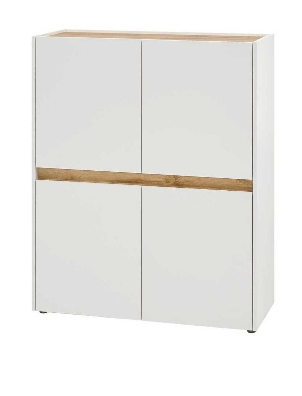 AKTENSCHRANK Weiß matt, Eiche Wotan 100 x 122 cm, Highboard 4-türig mit viel Stauraum - Eichefarben/Silberfarben, Holzwerkstoff/Kunststoff (100/122/40cm) - Furn.Design