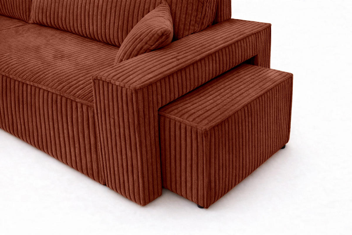 ECKSOFA Mit Schlaffunktion Und Pouf, Cordstoff Tilia, Kupfer, Links, Best L Mit Pouf - Orange, Holz (244/145cm) - Kaiser Möbel