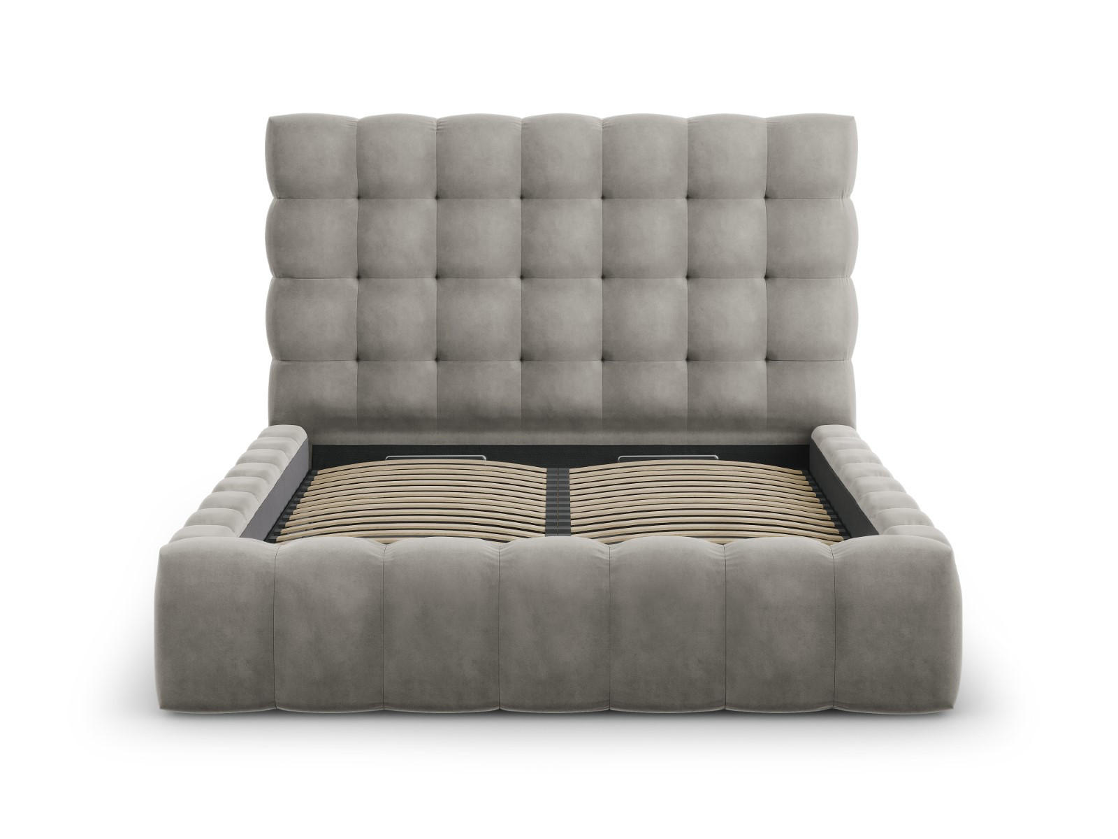 BETT mit Bettkasten und Kopfteil Mamaia aus Samt hellgrau 160x200cm - Hellgrau, Textil (160/200cm) - Micadoni