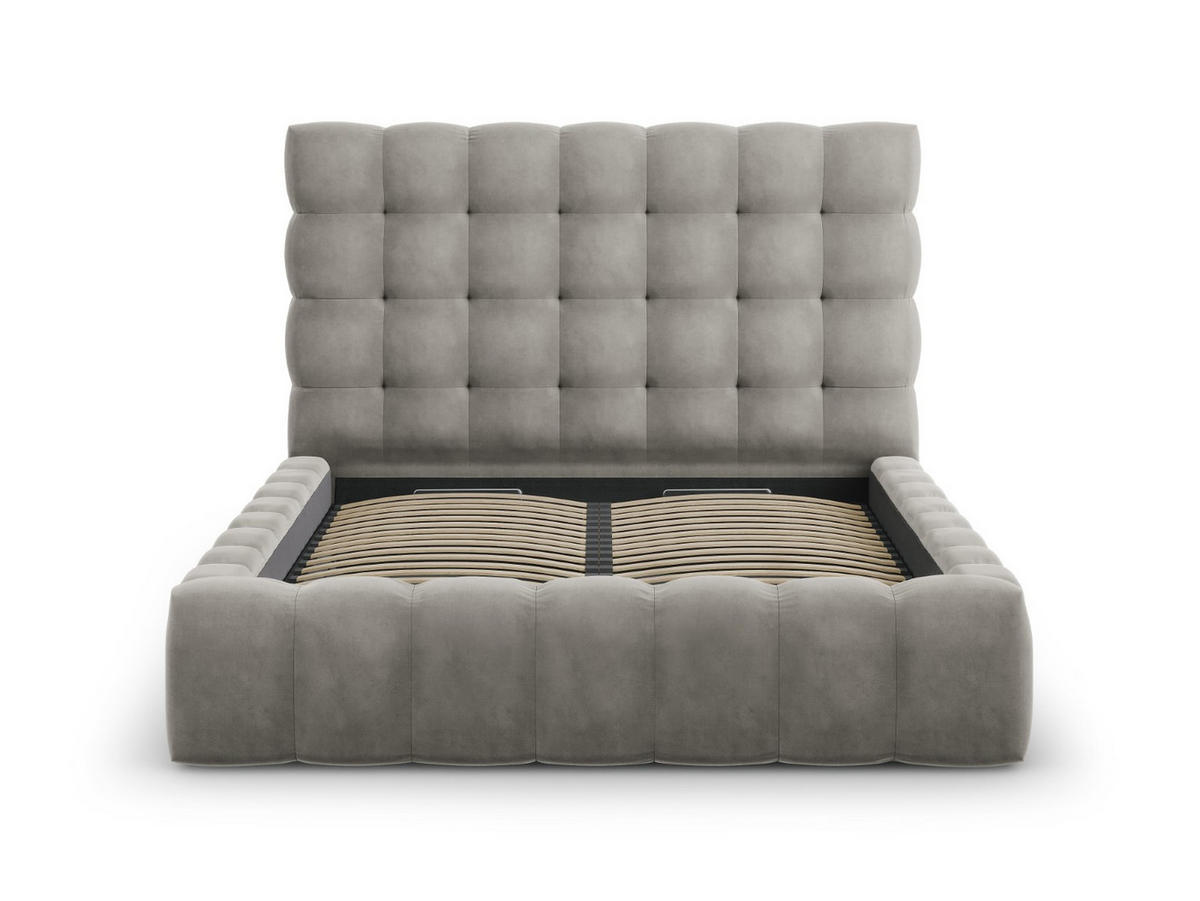BETT mit Bettkasten und Kopfteil Mamaia aus Samt hellgrau 140x200cm - Hellgrau, Textil (140/200cm) - Micadoni