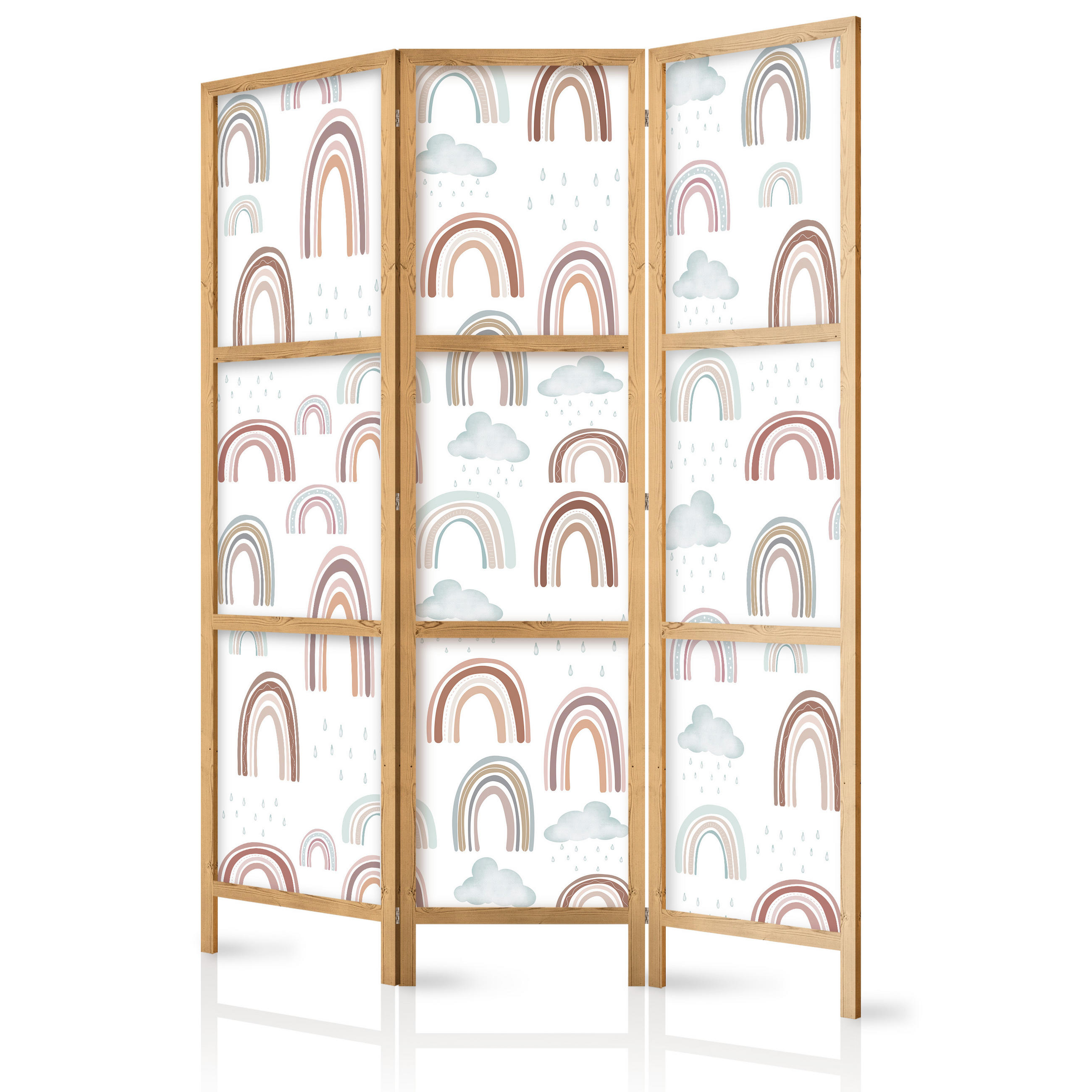 PARAVENT Japanischer 3-tlg 135x172 cm Regenb gen und Wolken - Multicolor, Holz/Textil (135/172/3cm) - Muralo