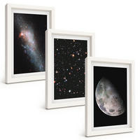 BILDER SET 3er Set - 20x30 cm Weißer Rahmen - Weltraum Galaxien Sterne Mond - Weiß, Kunststoff (20/30cm) - TULUP