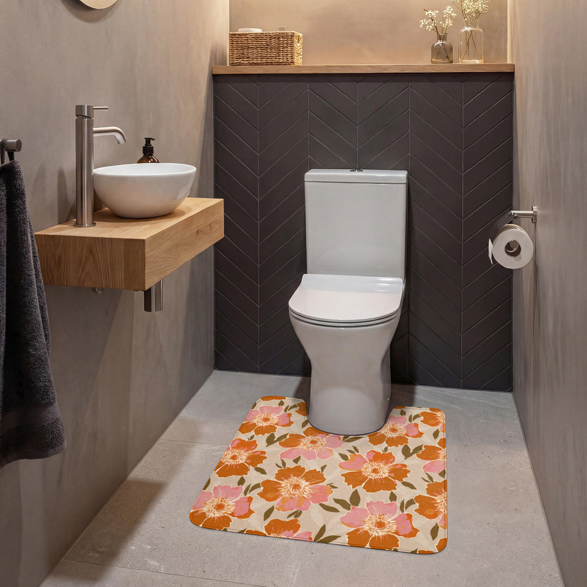 WC-VORLEGER Blumen - Motiv - Retro Toilettenvorleger 55x60 cm - Multicolor, Kunststoff/Textil (55/1cm) - OnlyWow