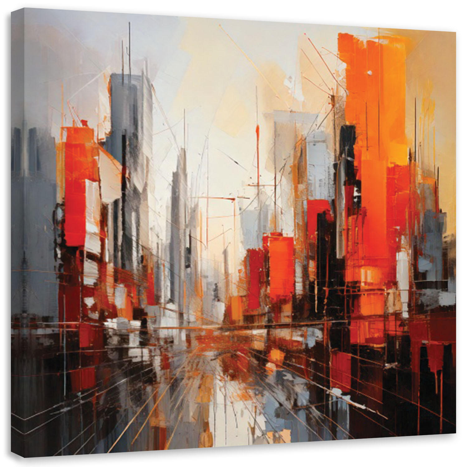 LEINWANDBILD Stadt Moderne Abstraktion Rot 50x50cm - Multicolor, Textil (50/50cm) - Feeby