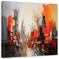 LEINWANDBILD Stadt Moderne Abstraktion Rot 50x50cm - Multicolor, Textil (50/50cm) - Feeby