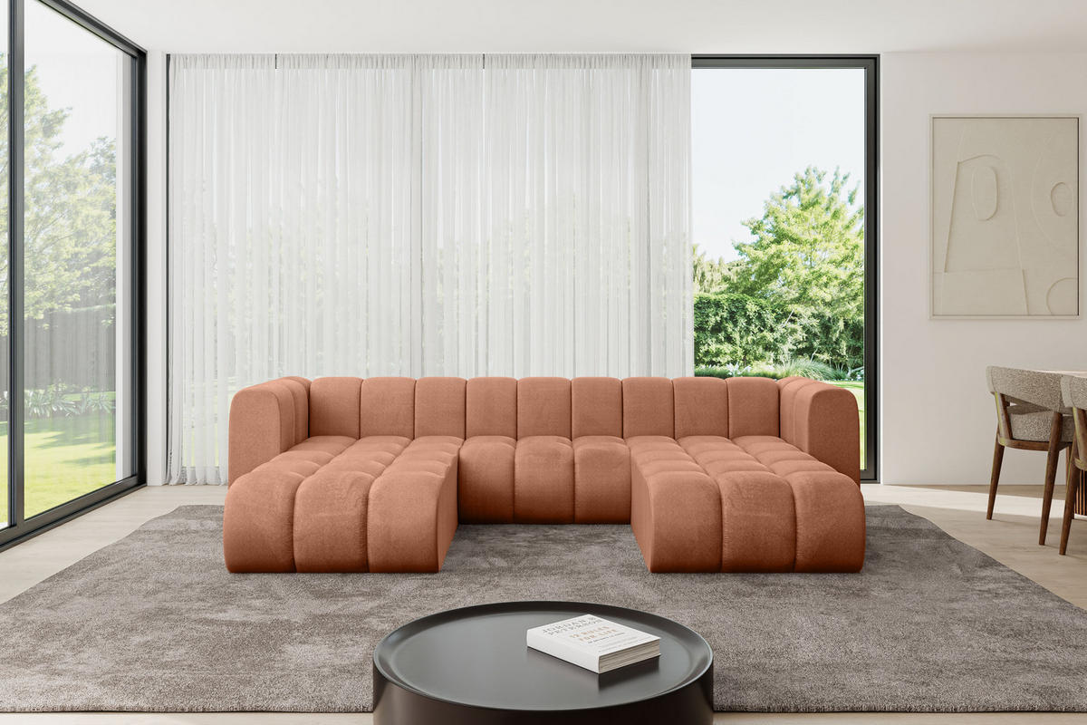 WOHNLANDSCHAFT modulares Sofa Joren-U1 - 319x177x70 cm Apricot - Koralle, Holzwerkstoff/Textil (319/70/177cm) - ALTDECOR