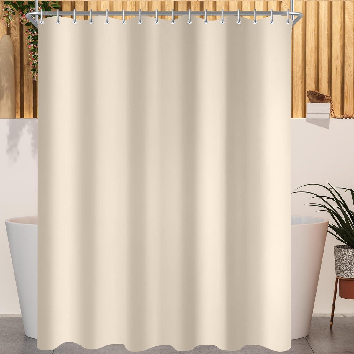 DUSCHVORHANG 240 x 180 cm Beige Beschwerter Saum Wasserabweisend Waschbar Polyester - Beige, Textil (240/180cm)