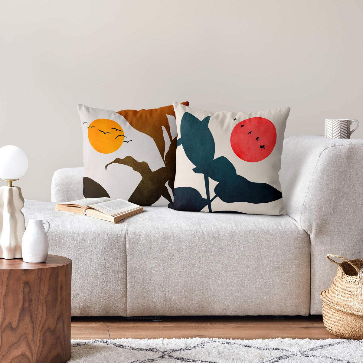 DEKOKISSEN 2er-Set Pflanzenwelt mit Sonne Duo 50/50 cm - Gelb, Textil (50/50cm) - Bilderwelten