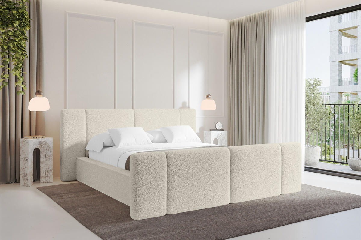 POLSTERBETT mit Bettkasten, Fußteil und Lattenrost, Bett mit Matratze H3/H4 - RIVO-Z 180x200 Beige - Champagner, Holzwerkstoff/Textil (180/200cm) - ALTDECOR