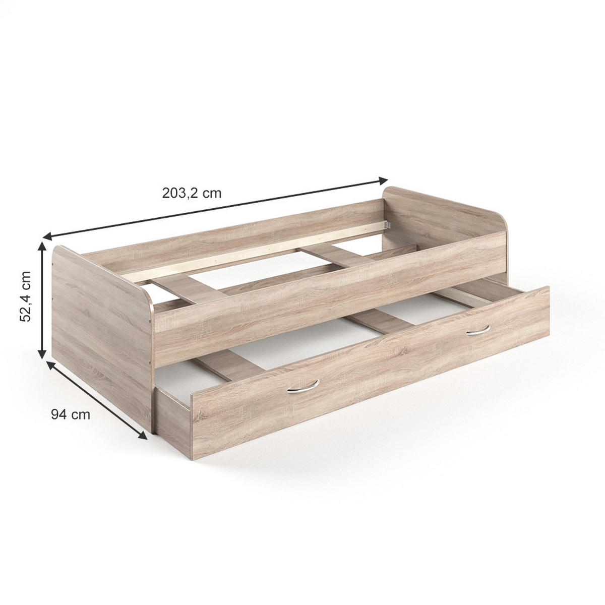 KINDERBETT Enzo Sonoma 90x200 cm - Sonoma Eiche, Holzwerkstoff (203.2/52.4/94cm) - VitaliSpa