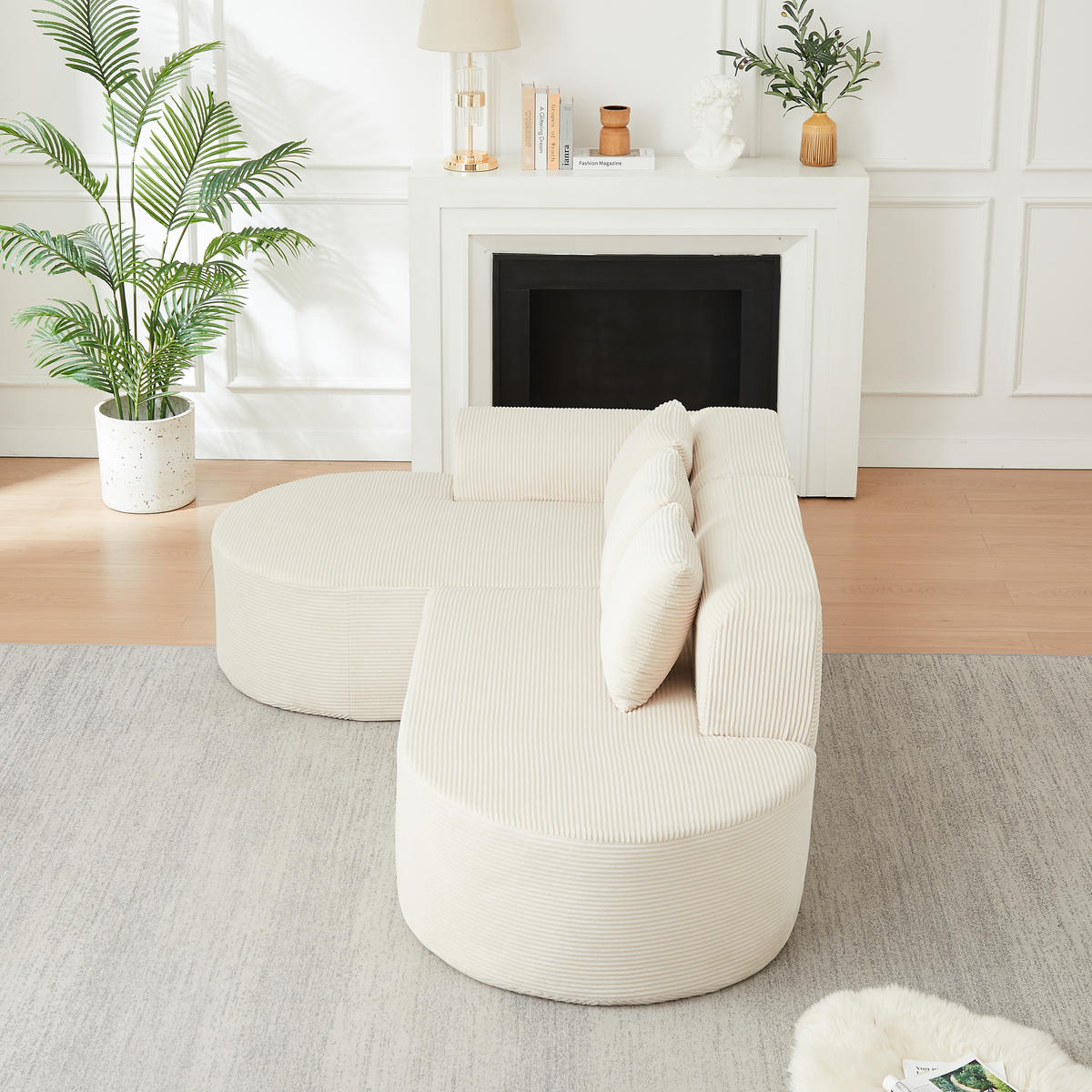 ECKSOFA 220/155/70 cm Beige Cord mit 3 Kissen, Linke Seite - Beige, Textil (220/155cm) - Oxeza