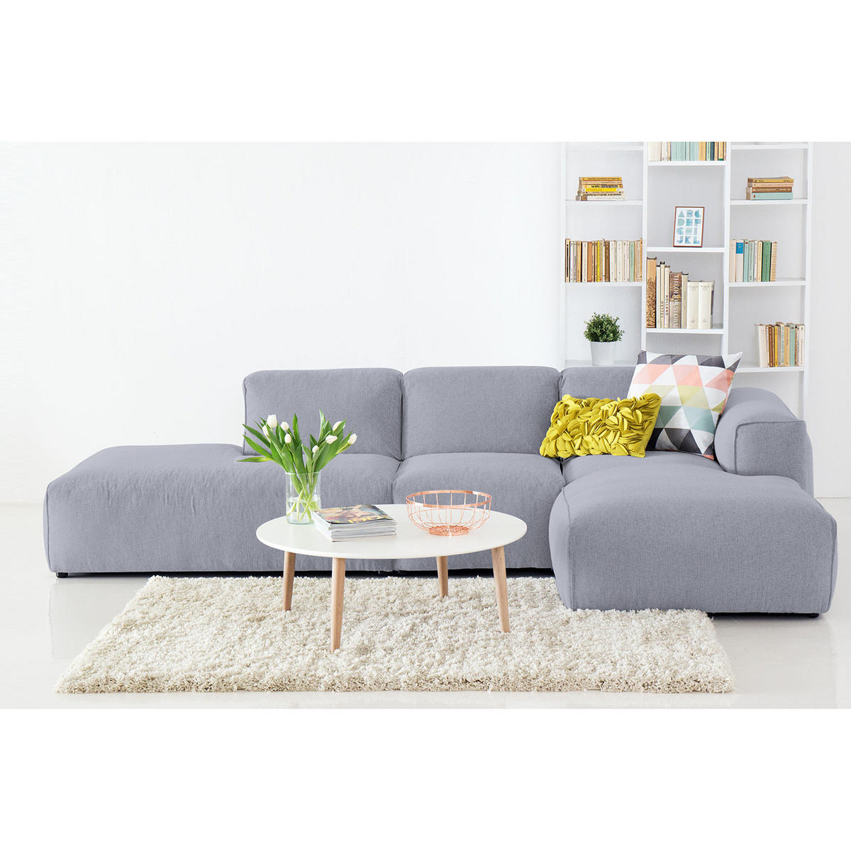 ECKSOFA mit Chaiselongue - Hellgrau/Schwarz, Kunststoff/Textil (290/173cm) - home24