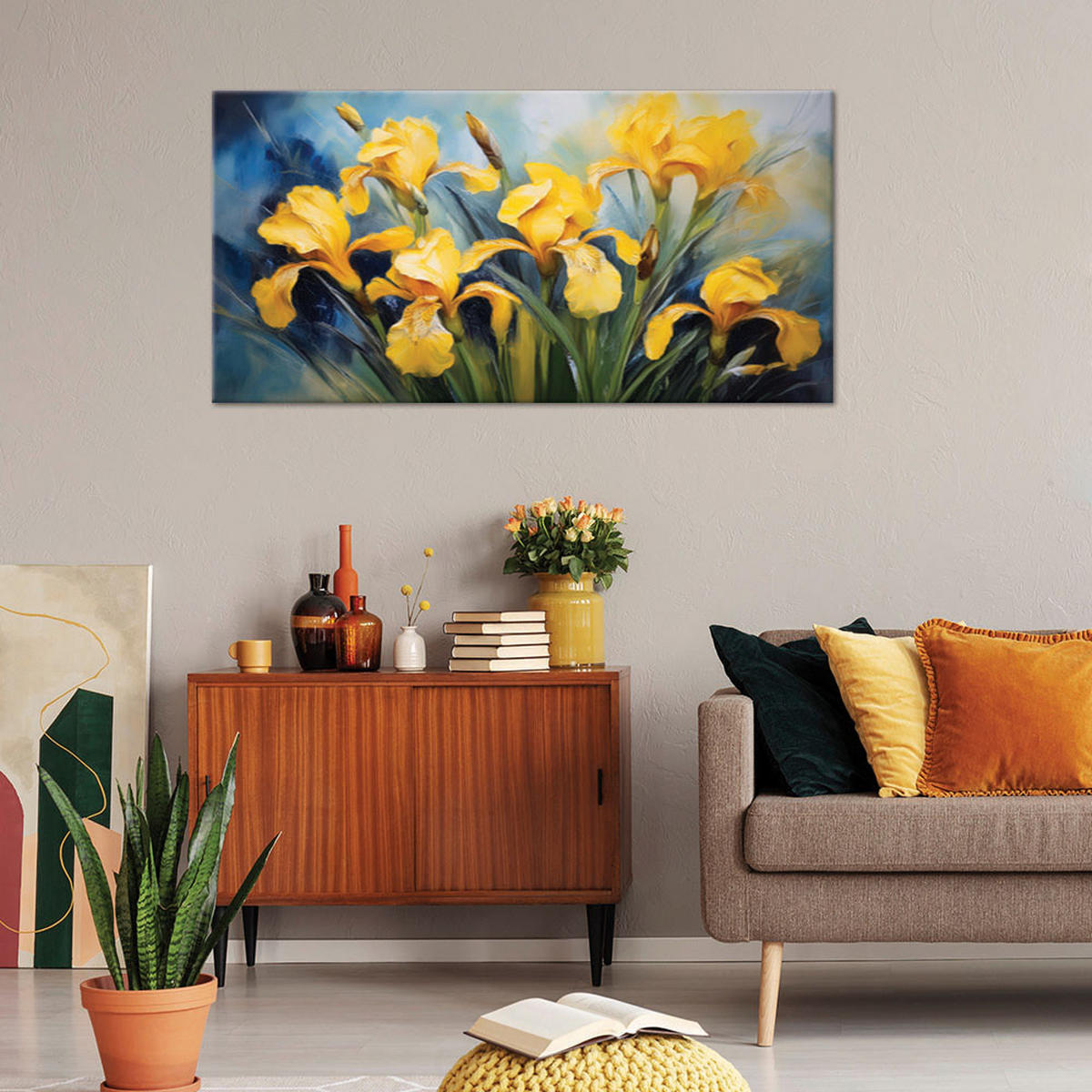 LEINWANDBILD Blumen Schwertlilien Gelb 120x60cm - Gelb, Textil (120/60cm) - Feeby