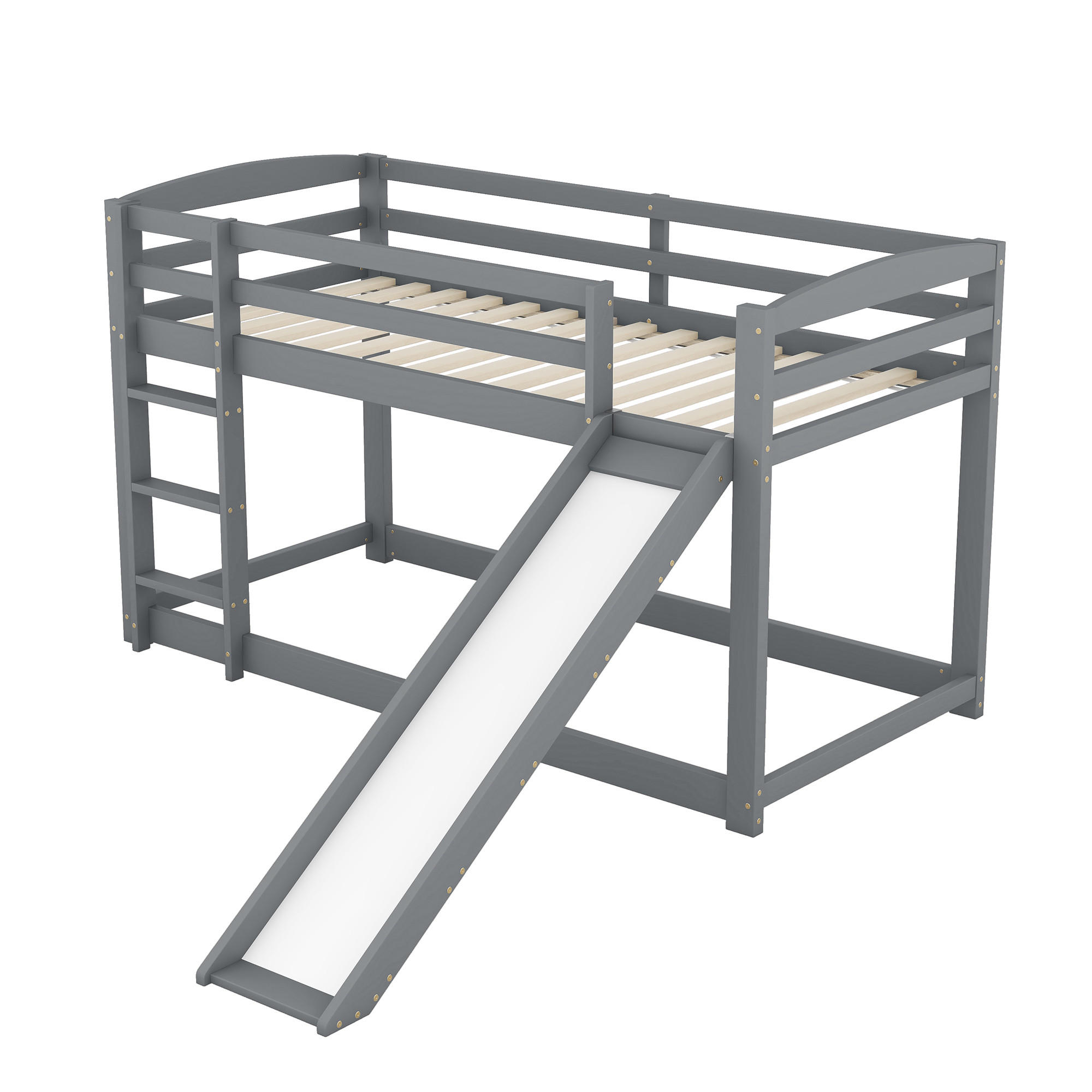 ETAGENBETT Kinder 90x200 cm Grau mit Rutsche - Weiß, Holz (90/200cm) - ComfortXL