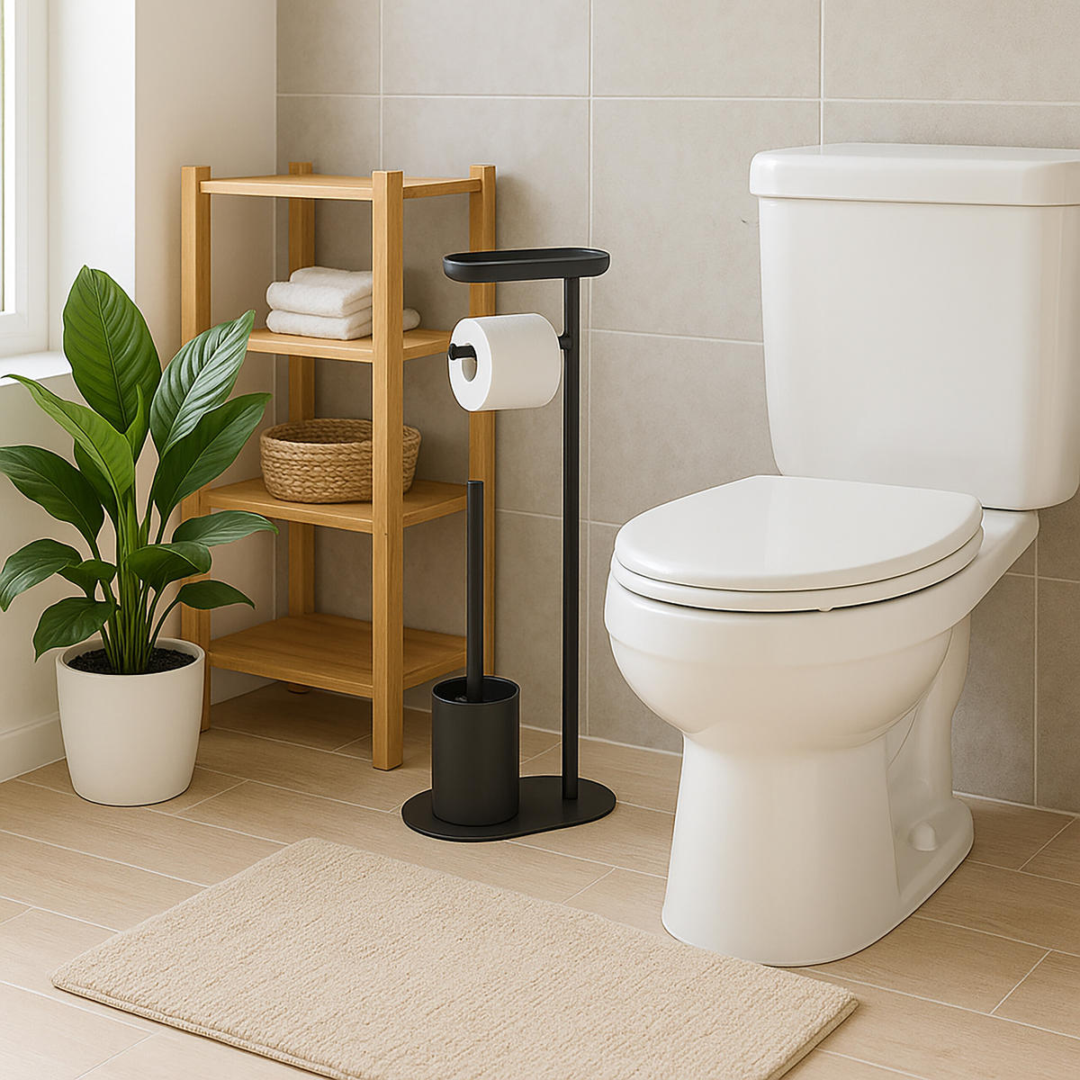 WC-GARNITUR - Schwarz, Kunststoff/Metall (23/65/17cm) - Relaxdays