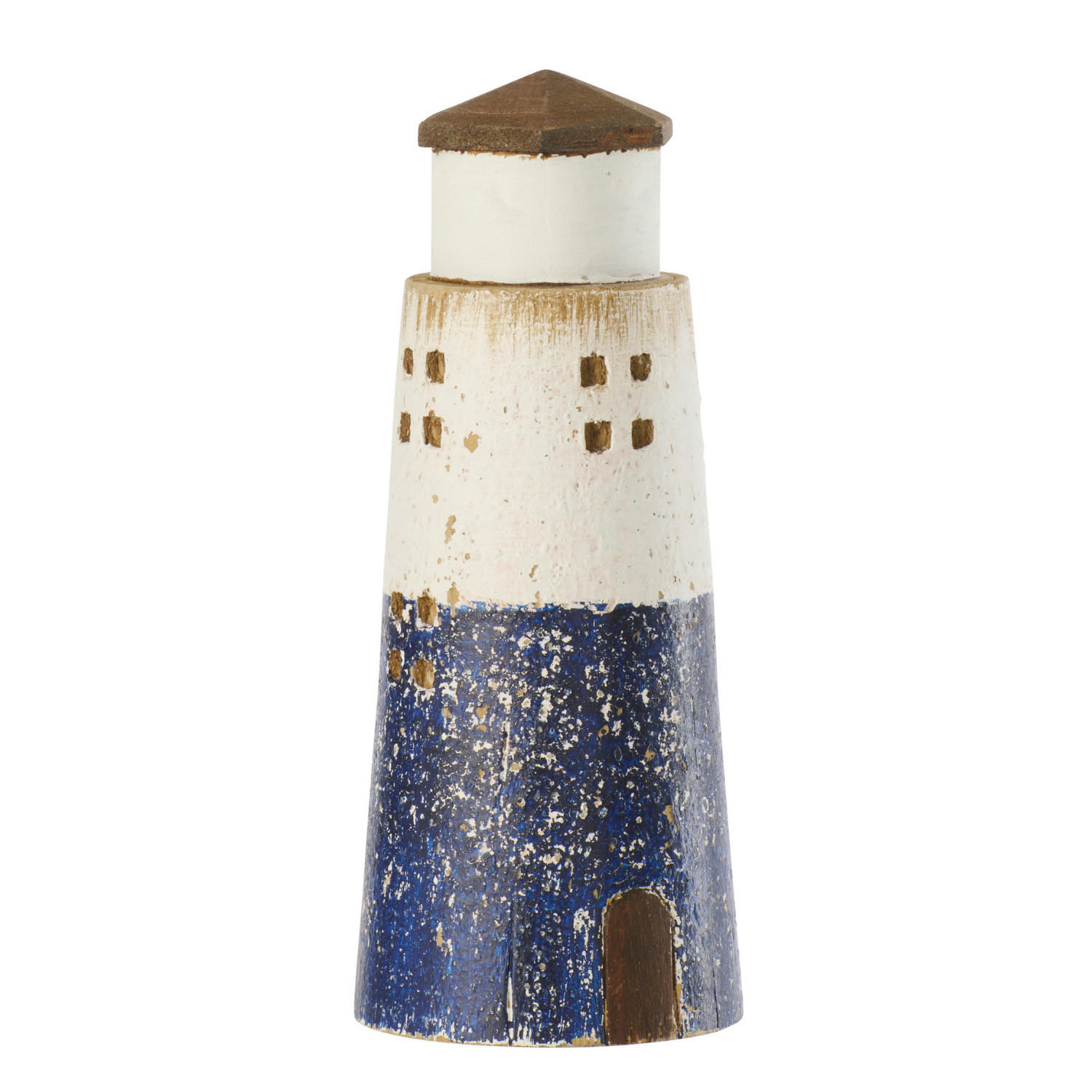 DEKO LEUCHTTURM (2ER SET) - Blau, Holz (8/19/8cm) - J-Line