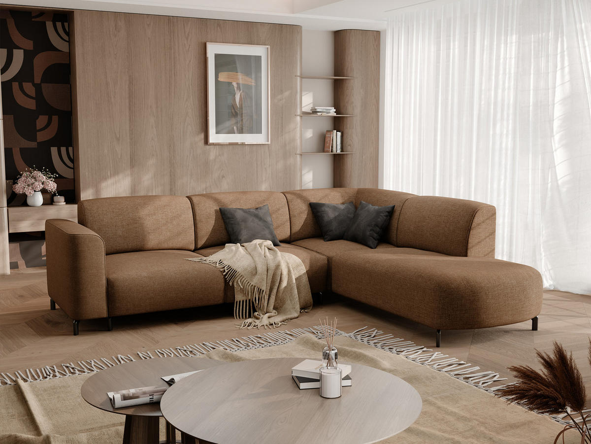 ECKSOFA TORIN Chenille-Stoff in Braun - Braun, Holzwerkstoff/Kunststoff (277/218cm) - Idohome