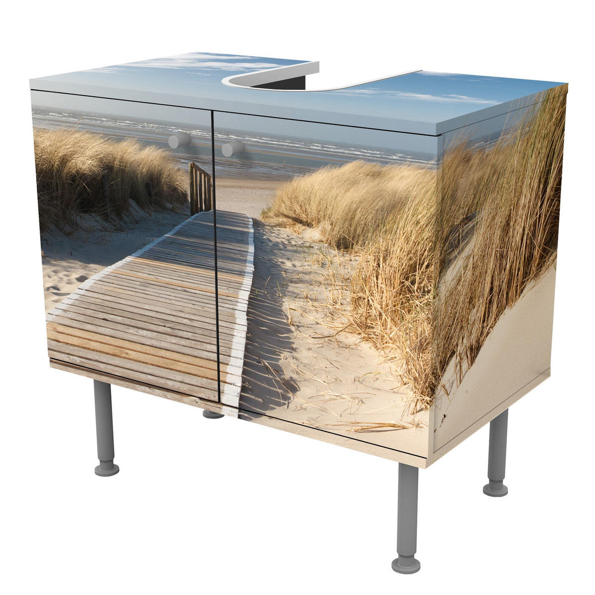 WASCHBECKENUNTERSCHRANK Ostsee Strand 60/55/35 cm - Beige, Holzwerkstoff (60/55/35cm) - Bilderwelten