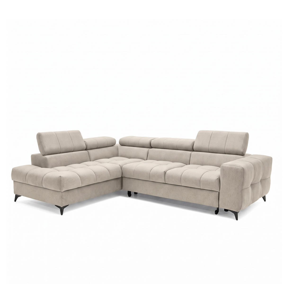 ECKSOFA PUDDING L Links mit Schlaffunktion 125x195 Velours Creme - Creme/Schwarz, Holz/Textil (203/275cm) - Muffo