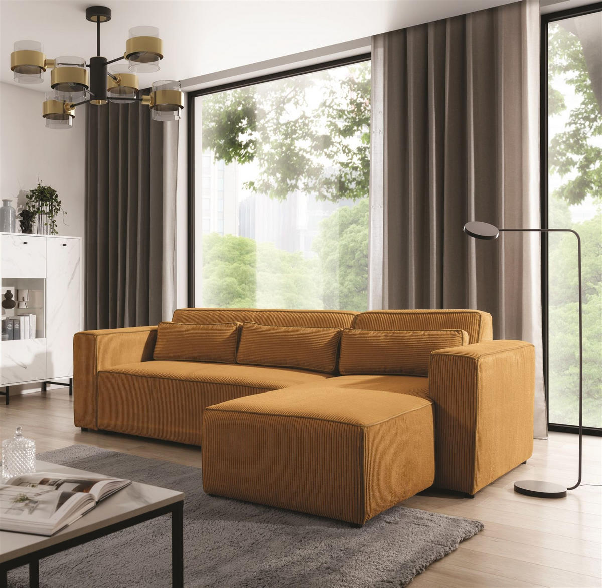 ECKSOFA Schlafsofa Waldo In Poso - Dunkelgelb, Holzwerkstoff/Textil (260/173cm) - Fun Möbel