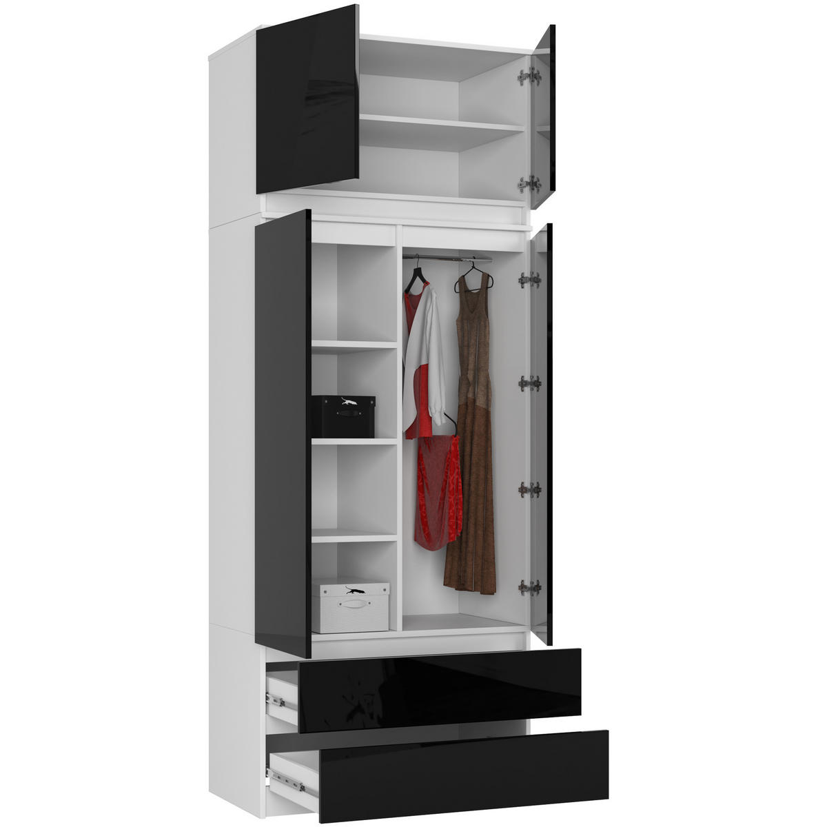 KLEIDERSCHRANK Weiß, Schwarz glänzend 90x51x234 cm - Schwarz Hochglanz/Weiß, Holzwerkstoff (90/234/51cm) - Akord