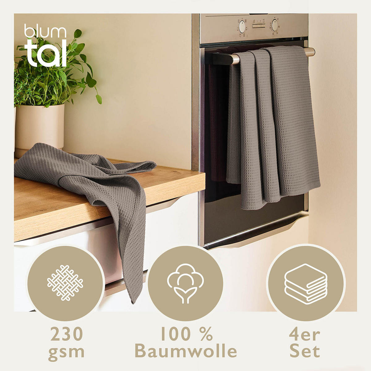 GESCHIRRTÜCHER Frigg 4er-Set, 50/70 cm, Anthrazit - Anthrazit, Textil (30/30cm) - Blumtal